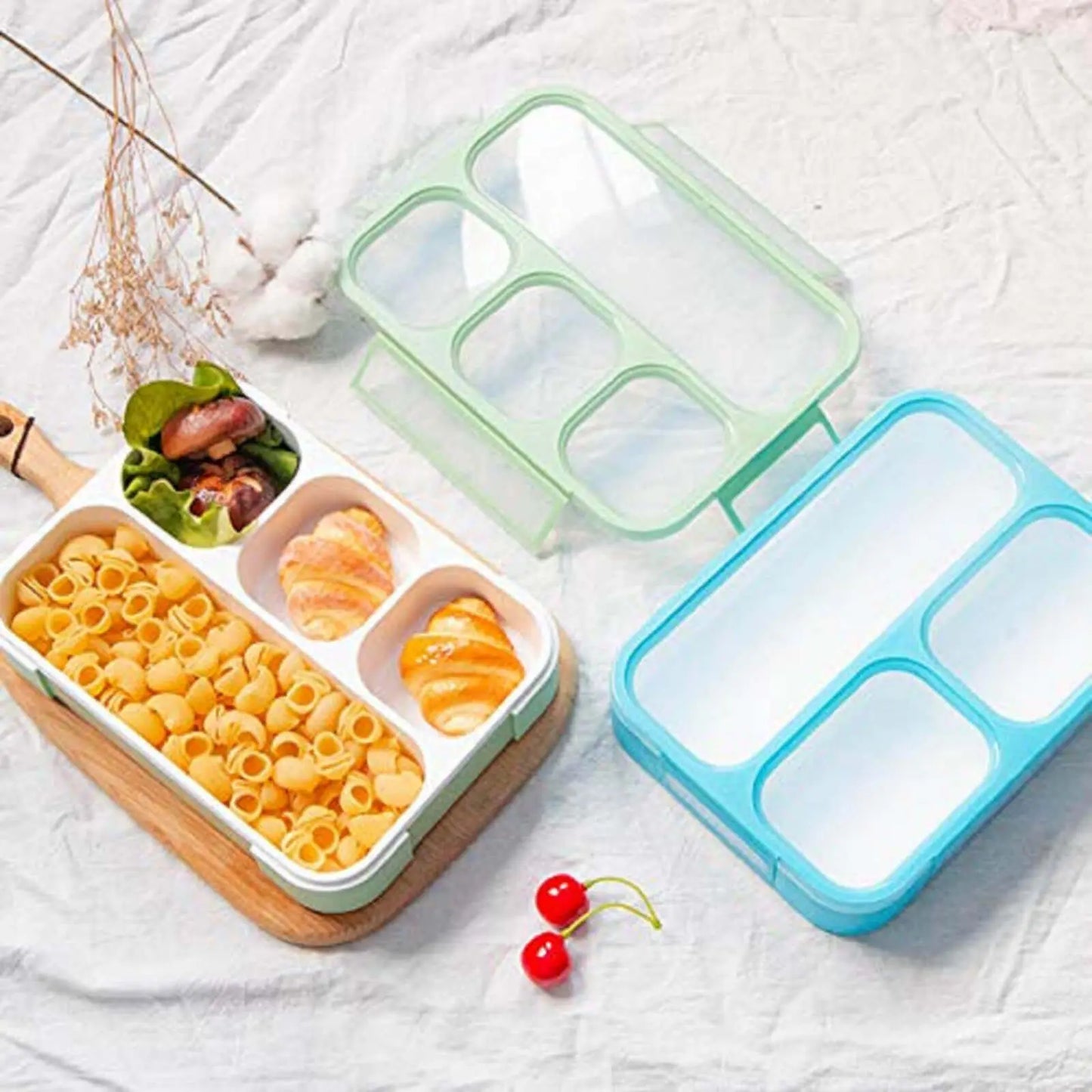 4 Compartment Plastic Leak-Proof Picnic Food Container BPA-Free Microwave and Dishwasher Safe with Spoon School Office Picnic Outdoor (Green) My Store