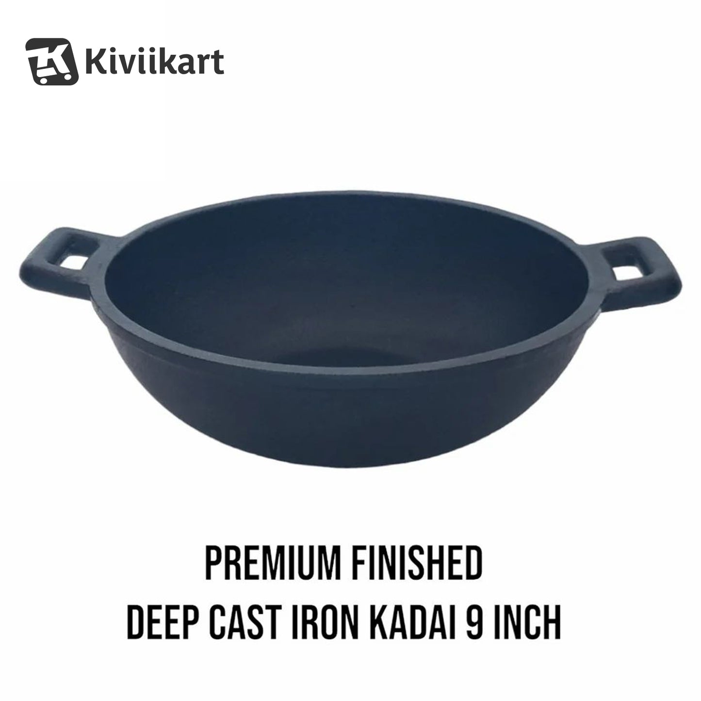 Natural Pre-Seasoned Cast Iron Kadai, 22.86cm/9 Inch, 2.5 LTR, Induction & Oven Friendly, Naturally Non-Stick, 100% Iron & Toxin-Free, No Chemical Coating KiviiKart