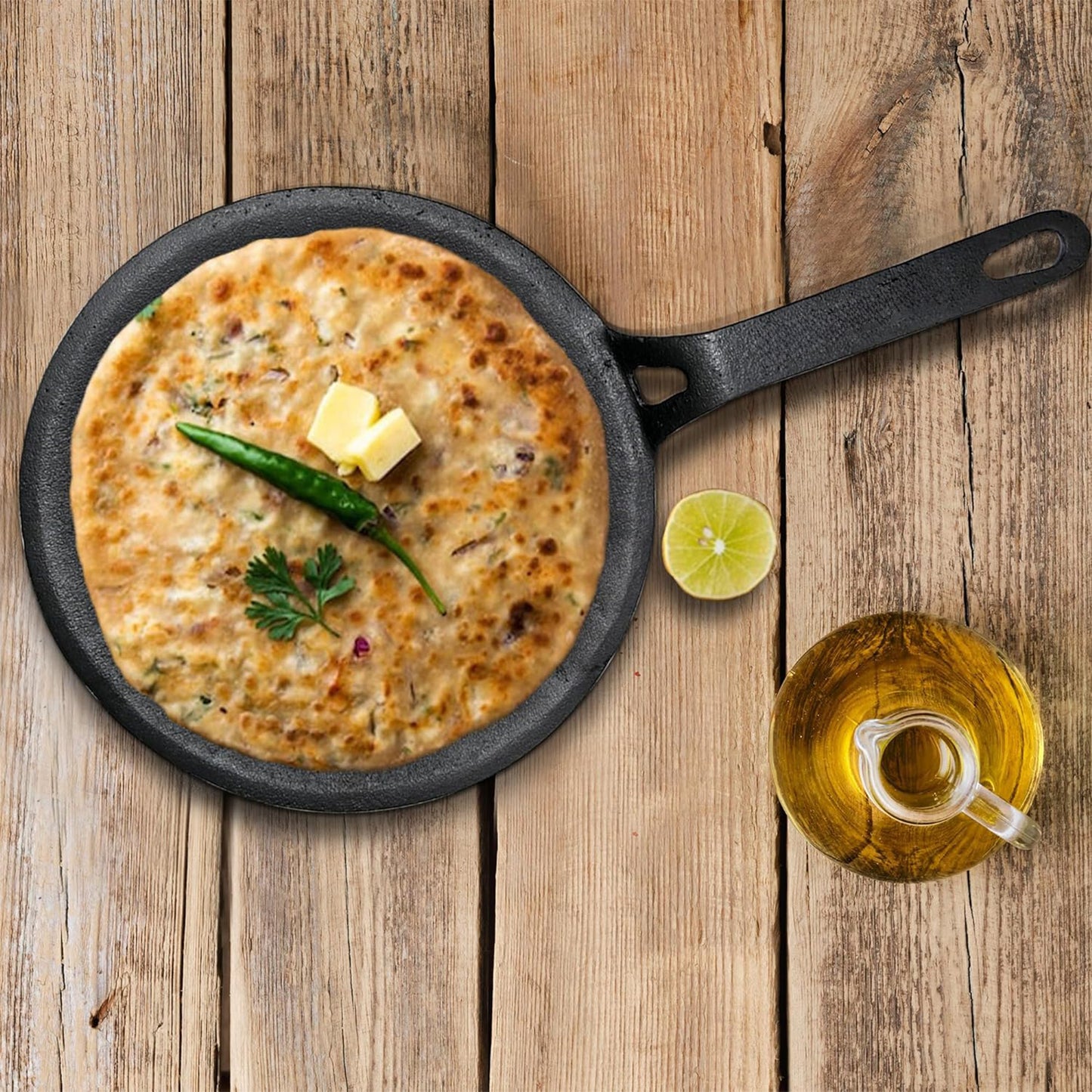 10-inch(25.4 cm) Cast Iron Concave Tawa | Toxin-Free & Durable Cookware for Healthy Cooking KiviiKart