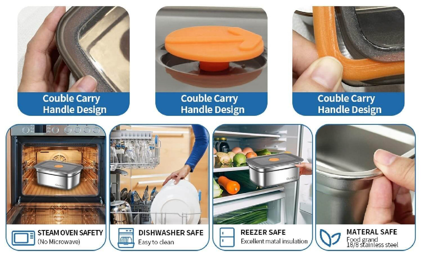 Fridge Storage Box 1200Ml & 1500Ml 316 Stainless Steel Food Storage Containers, Leak proof Kitchen Organizer, Freshness Locking, Microwavable & Freezer Safe KiviiKart