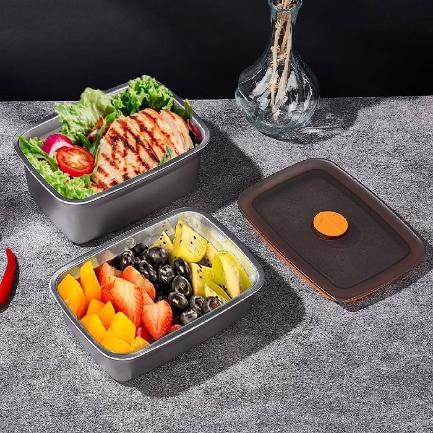 Fridge Storage Box 1200Ml & 1500Ml 316 Stainless Steel Food Storage Containers, Leak proof Kitchen Organizer, Freshness Locking, Microwavable & Freezer Safe KiviiKart