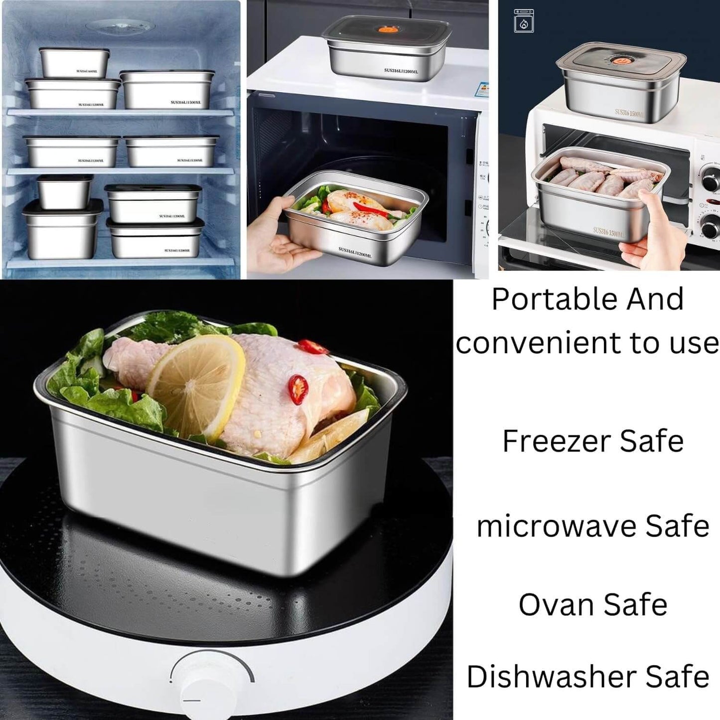 Fridge Storage Box 1200Ml & 1500Ml 316 Stainless Steel Food Storage Containers, Leak proof Kitchen Organizer, Freshness Locking, Microwavable & Freezer Safe KiviiKart