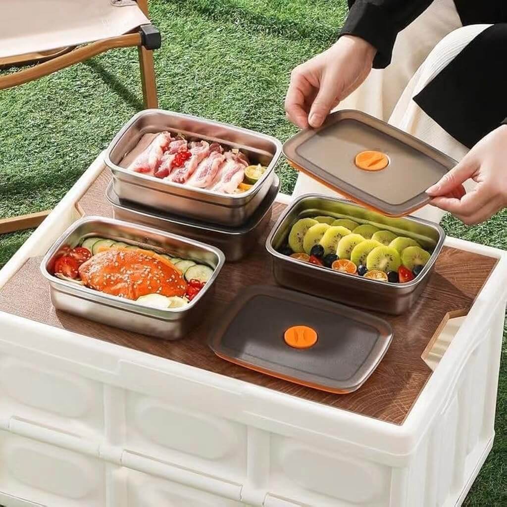 Fridge Storage Box 1200Ml & 1500Ml 316 Stainless Steel Food Storage Containers, Leak proof Kitchen Organizer, Freshness Locking, Microwavable & Freezer Safe KiviiKart