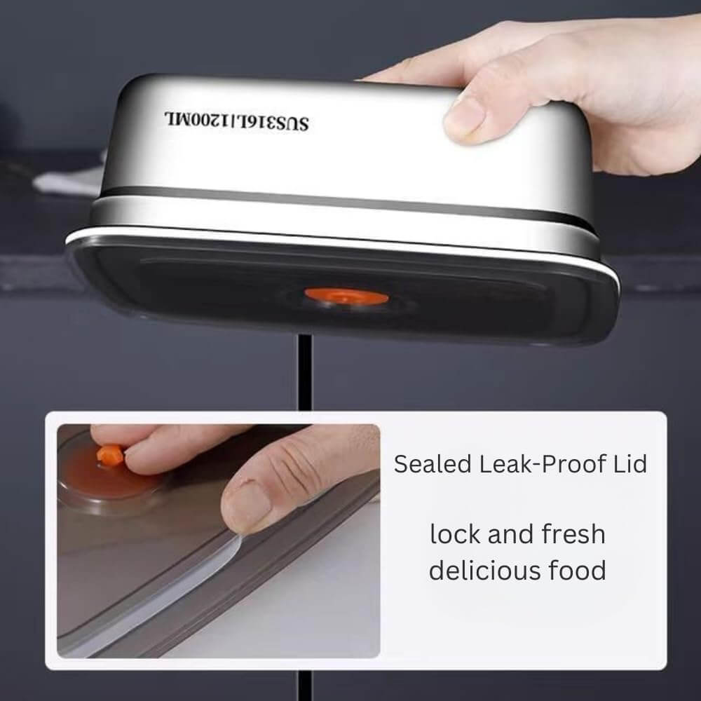 Fridge Storage Box 1200Ml & 1500Ml 316 Stainless Steel Food Storage Containers, Leak proof Kitchen Organizer, Freshness Locking, Microwavable & Freezer Safe KiviiKart