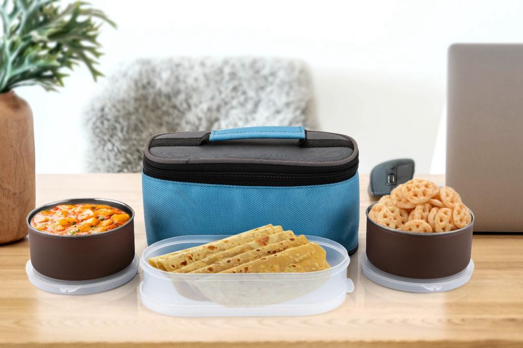 Plastic Stainless Steel Lunch Box 2 in 1 Leak Proof Container with Bag - 350ML My Store