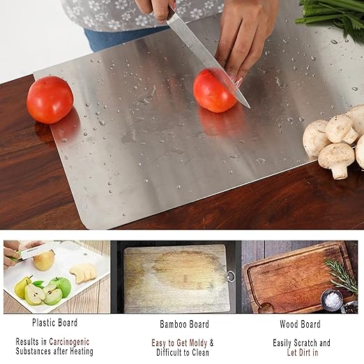 Premium Stainless Steel Chopping Board, 41x29 cm 304 Stainless Steel Cutting Board, Large cutting board suitable for meat, fruits, vegetables, bread, and baking KiviiKart