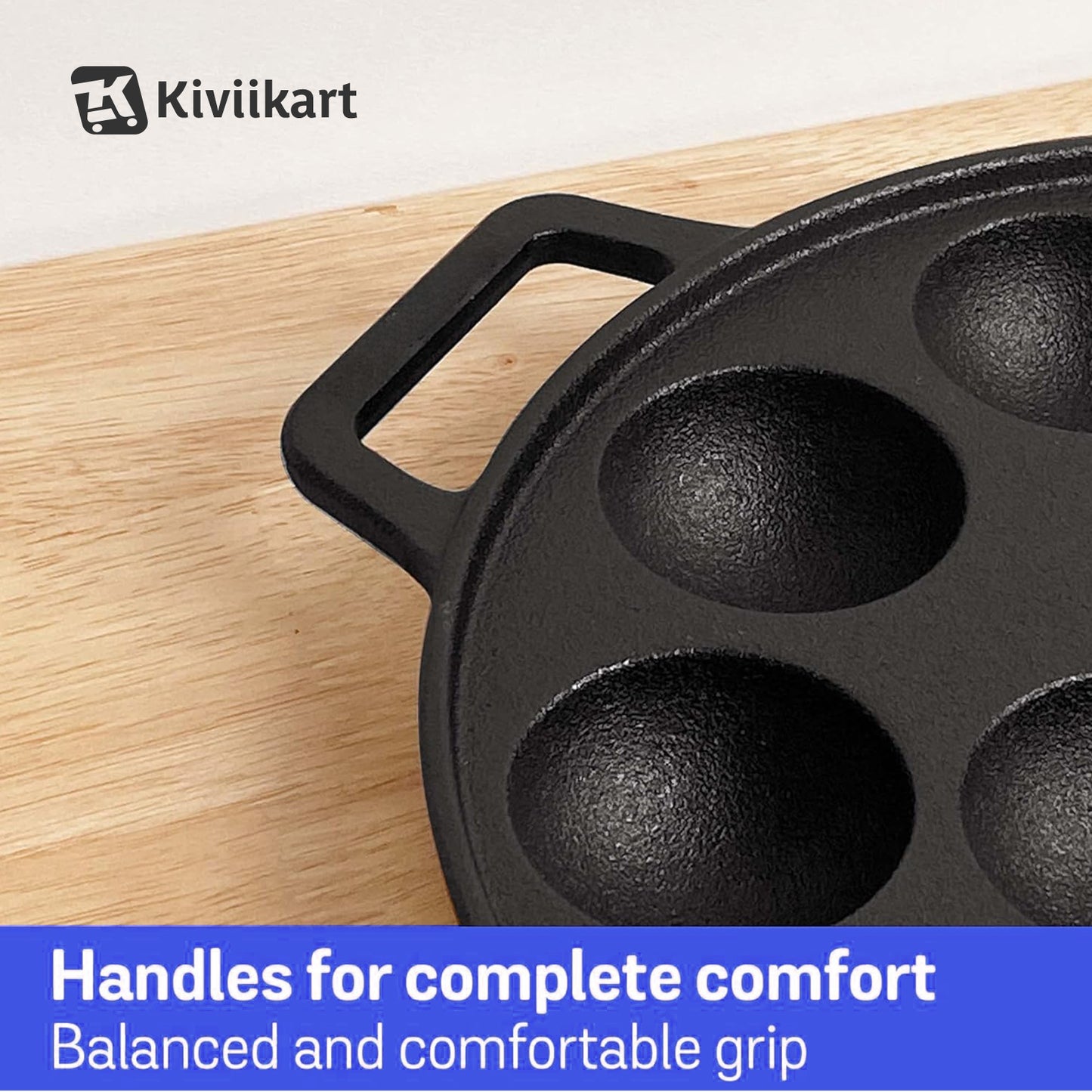 Pre-Seasoned Cast Iron Paniyaram Pan, Appe Pan, Appam Maker, Ponganalu Pan, litti Maker, Non Stick Paddu tawa 12 Cavity, Gas and Induction Friendly, 25.4cm, Black KiviiKart