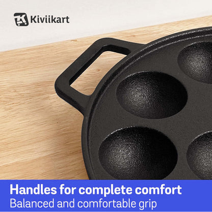 Pre-Seasoned Cast Iron Paniyaram Pan, Appe Pan, Appam Maker, Ponganalu Pan, litti Maker, Non Stick Paddu tawa 12 Cavity, Gas and Induction Friendly, 25.4cm, Black KiviiKart