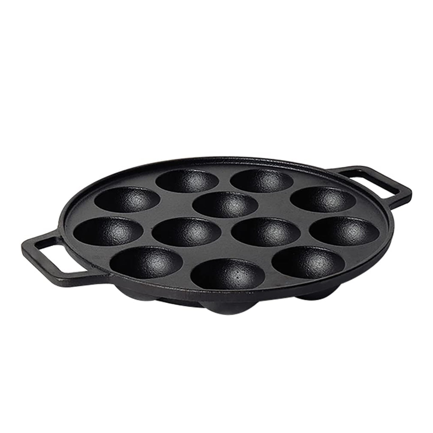 Pre-Seasoned Cast Iron Paniyaram Pan, Appe Pan, Appam Maker, Ponganalu Pan, litti Maker, Non Stick Paddu tawa 12 Cavity, Gas and Induction Friendly, 25.4cm, Black KiviiKart