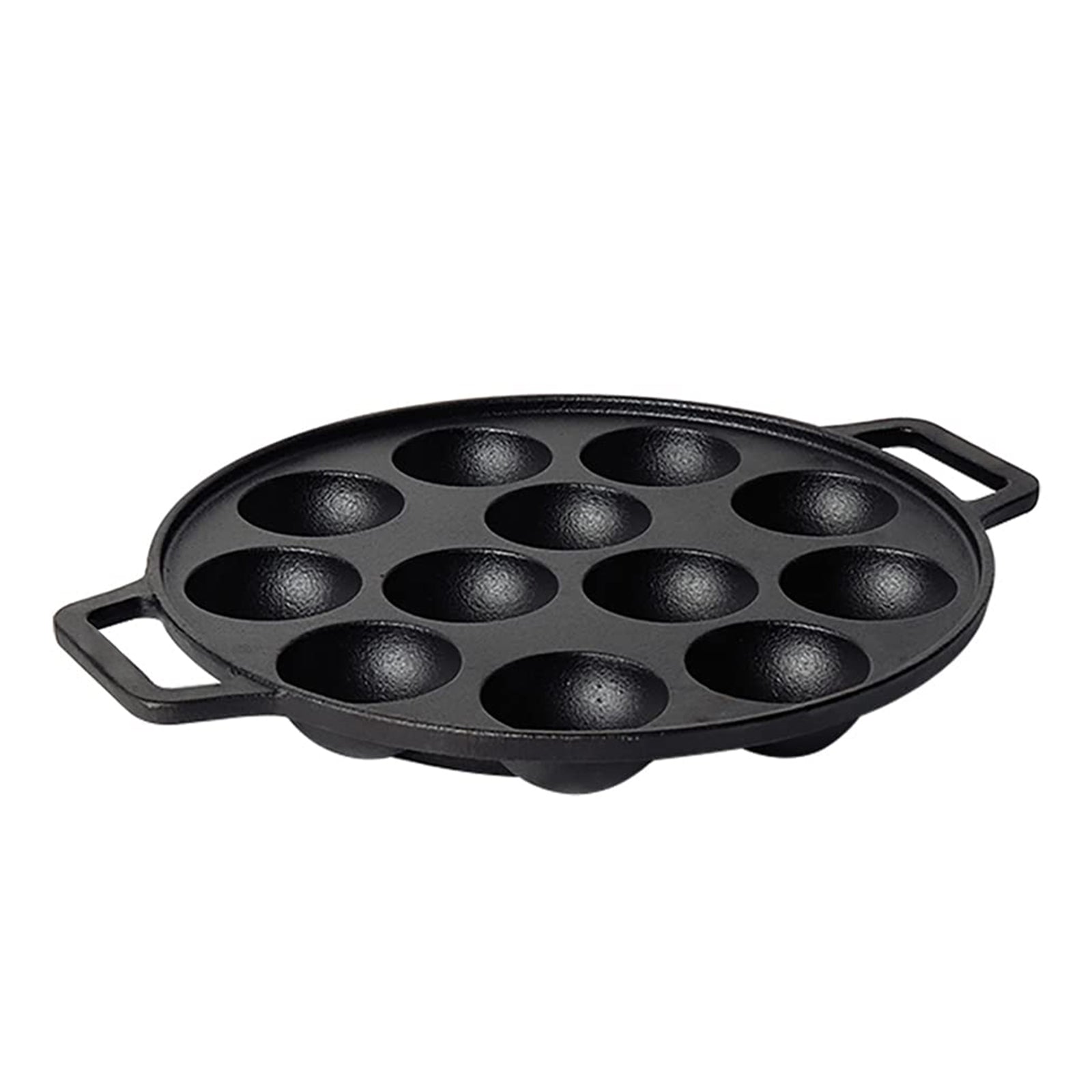 Pre-Seasoned Cast Iron Paniyaram Pan, Appe Pan, Appam Maker, Ponganalu Pan, litti Maker, Non Stick Paddu tawa 12 Cavity, Gas and Induction Friendly, 25.4cm, Black KiviiKart