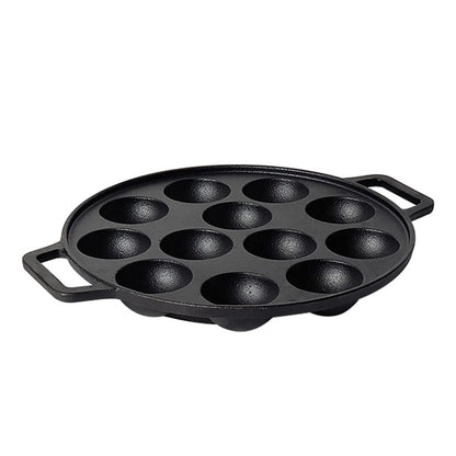Pre-Seasoned Cast Iron Paniyaram Pan, Appe Pan, Appam Maker, Ponganalu Pan, litti Maker, Non Stick Paddu tawa 12 Cavity, Gas and Induction Friendly, 25.4cm, Black KiviiKart