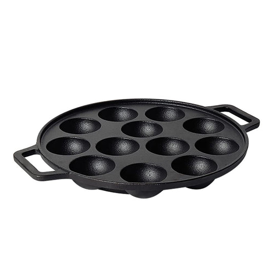 Pre-Seasoned Cast Iron Paniyaram Pan, Appe Pan, Appam Maker, Ponganalu Pan, litti Maker, Non Stick Paddu tawa 12 Cavity, Gas and Induction Friendly, 25.4cm, Black KiviiKart
