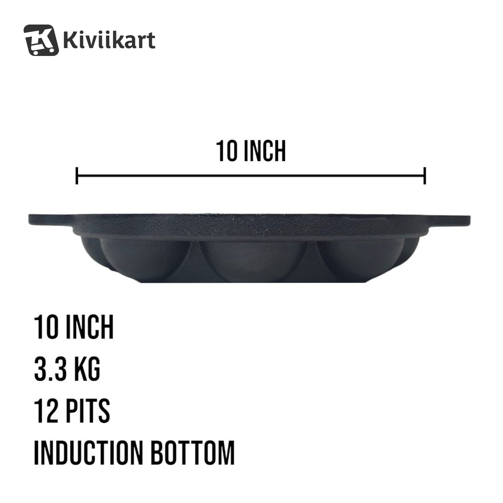 Pre-Seasoned Cast Iron Paniyaram Pan, Appe Pan, Appam Maker, Ponganalu Pan, litti Maker, Non Stick Paddu tawa 12 Cavity, Gas and Induction Friendly, 25.4cm, Black KiviiKart