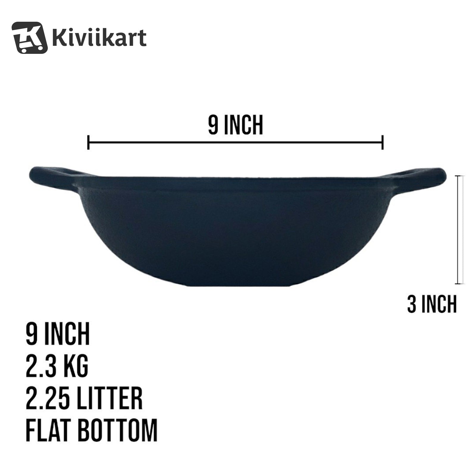Natural Pre-Seasoned Cast Iron Kadai, 22.86cm/9 Inch, 2.5 LTR, Induction & Oven Friendly, Naturally Non-Stick, 100% Iron & Toxin-Free, No Chemical Coating KiviiKart