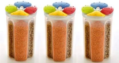 4 in 1 Food Storage Container Air Tight Transparent Masala Dabba Container Plastic Storage Box 4 Sections Jar Multicolor My Store