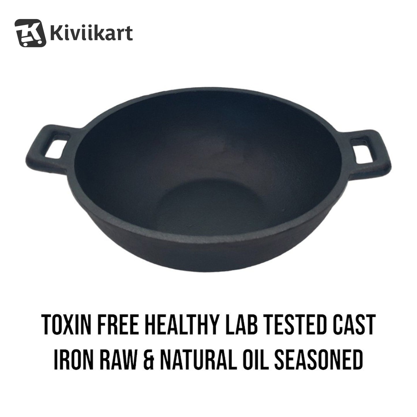 Natural Pre-Seasoned Cast Iron Kadai, 22.86cm/9 Inch, 2.5 LTR, Induction & Oven Friendly, Naturally Non-Stick, 100% Iron & Toxin-Free, No Chemical Coating KiviiKart