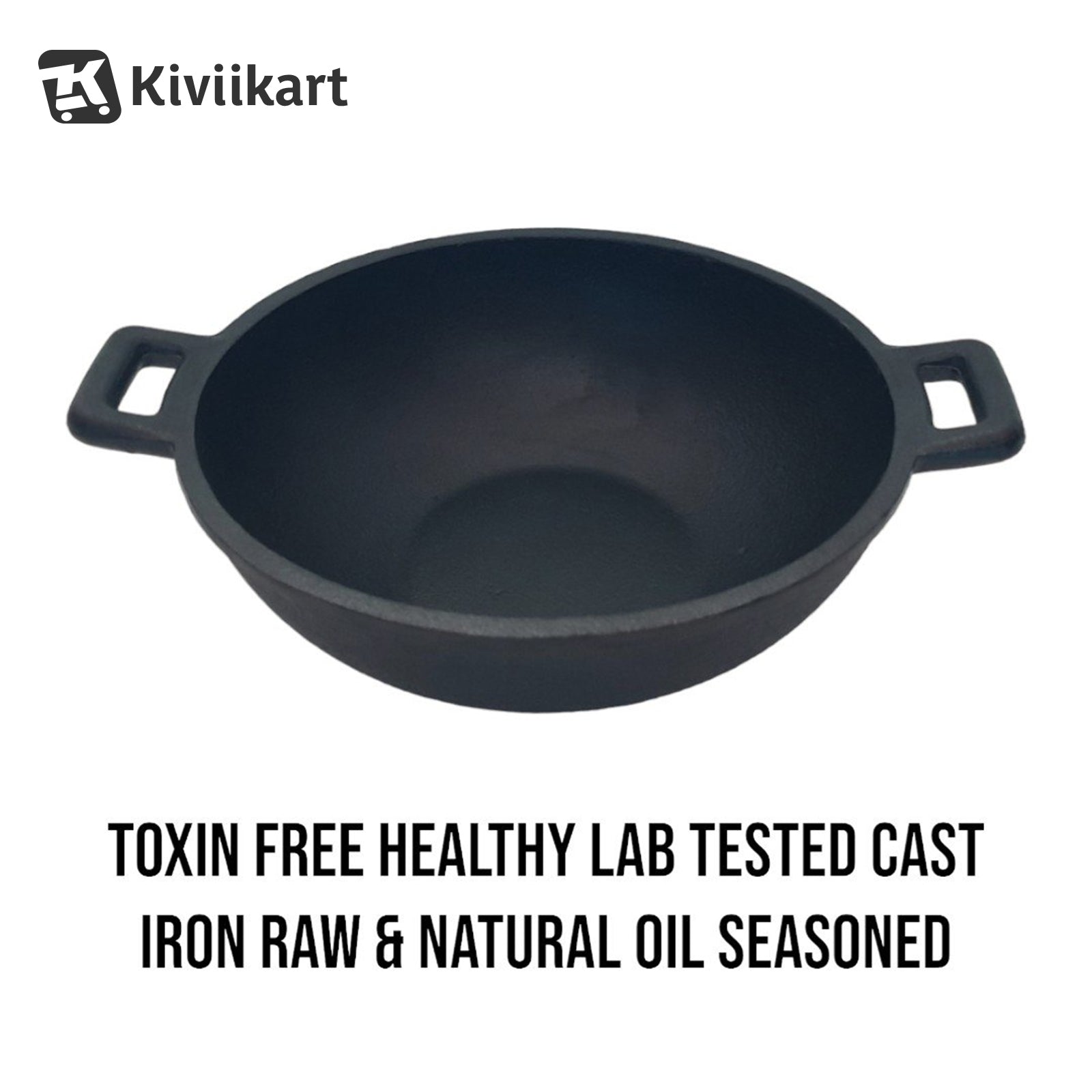 Natural Pre-Seasoned Cast Iron Kadai, 22.86cm/9 Inch, 2.5 LTR, Induction & Oven Friendly, Naturally Non-Stick, 100% Iron & Toxin-Free, No Chemical Coating KiviiKart