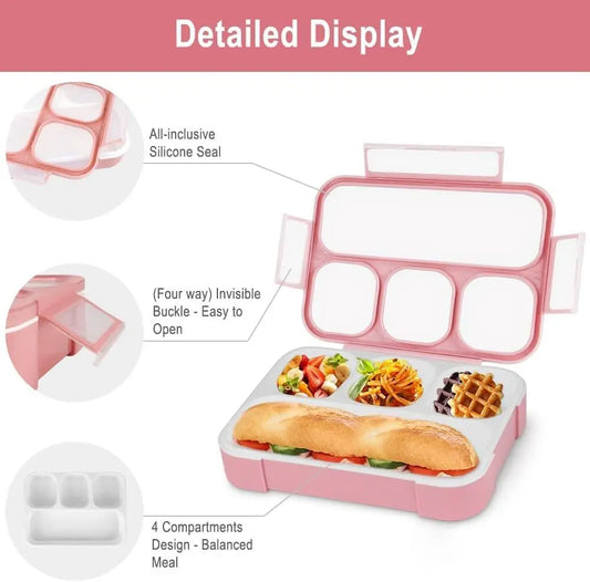 4 Compartment Plastic Leak-Proof Picnic Food Container BPA-Free Microwave and Dishwasher Safe with Spoon School Office Picnic Outdoor (Green) My Store
