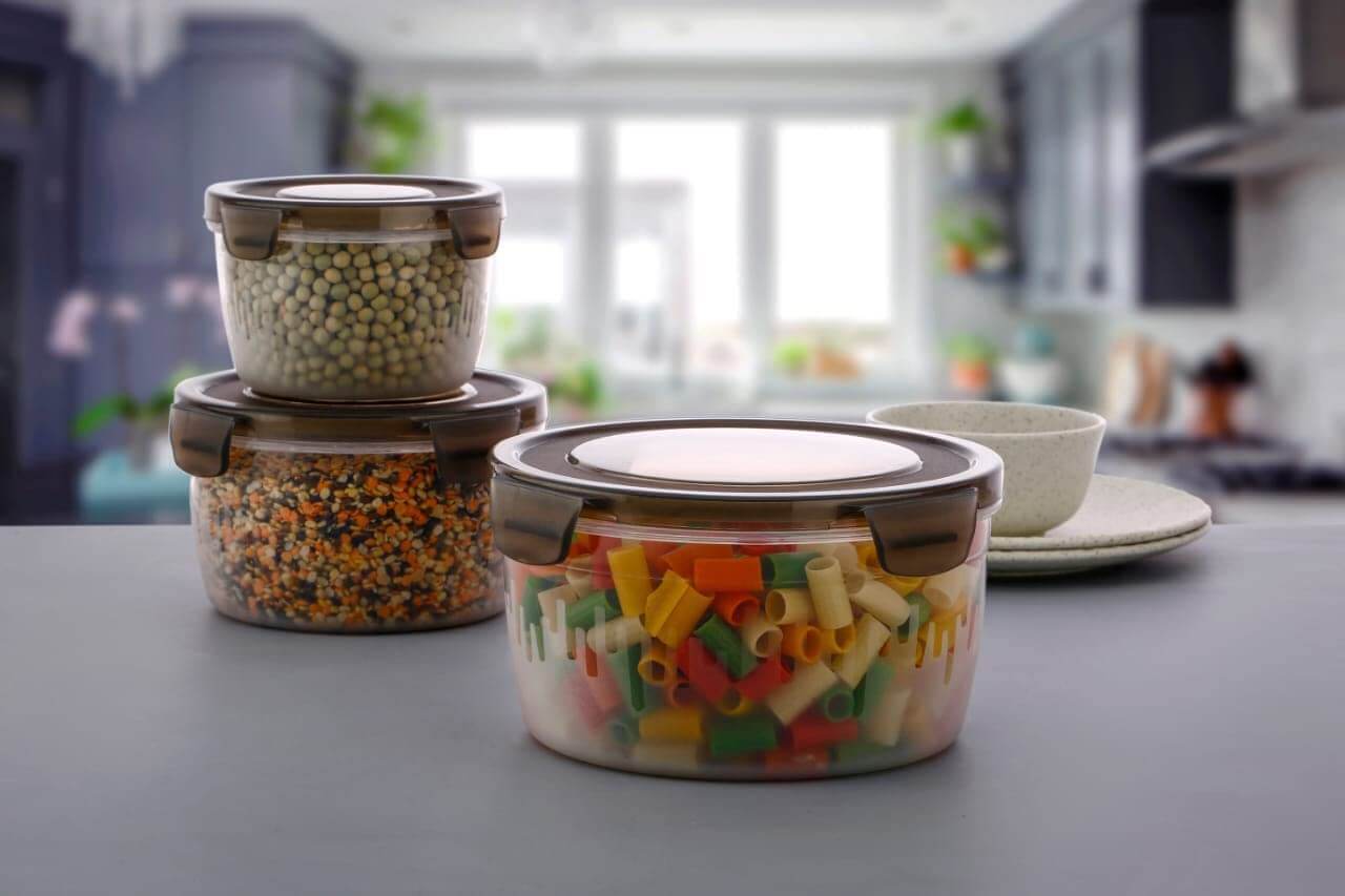 3PC Brown Plastic food Storage Container With Airtight Lid For Kitchen Pack of 3 (600ml,1200ml,1800ml) (Brown) My Store