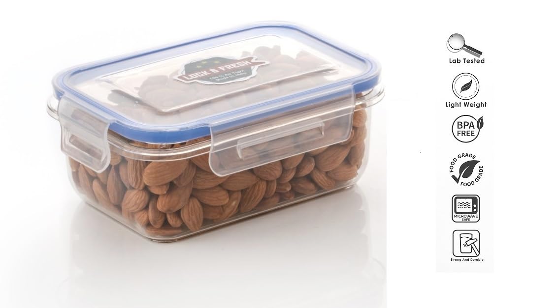 Kitchen Storage Containers set of 3-600ml, Plastic Fridge Storage container with Lock & Fresh Lid, Blue (3) My Store