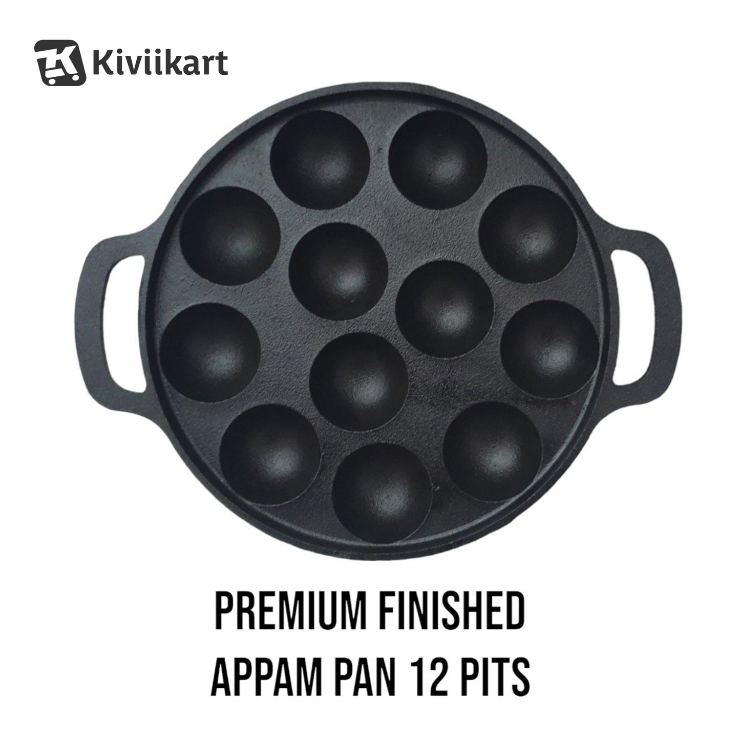 Pre-Seasoned Cast Iron Paniyaram Pan, Appe Pan, Appam Maker, Ponganalu Pan, litti Maker, Non Stick Paddu tawa 12 Cavity, Gas and Induction Friendly, 25.4cm, Black KiviiKart