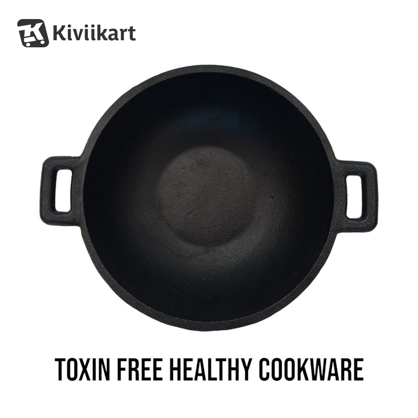 Natural Pre-Seasoned Cast Iron Kadai, 22.86cm/9 Inch, 2.5 LTR, Induction & Oven Friendly, Naturally Non-Stick, 100% Iron & Toxin-Free, No Chemical Coating KiviiKart