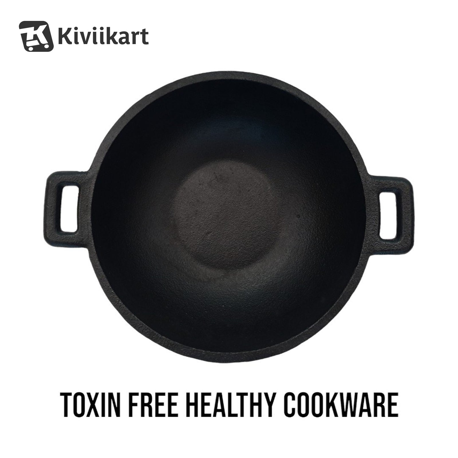 Natural Pre-Seasoned Cast Iron Kadai, 22.86cm/9 Inch, 2.5 LTR, Induction & Oven Friendly, Naturally Non-Stick, 100% Iron & Toxin-Free, No Chemical Coating KiviiKart