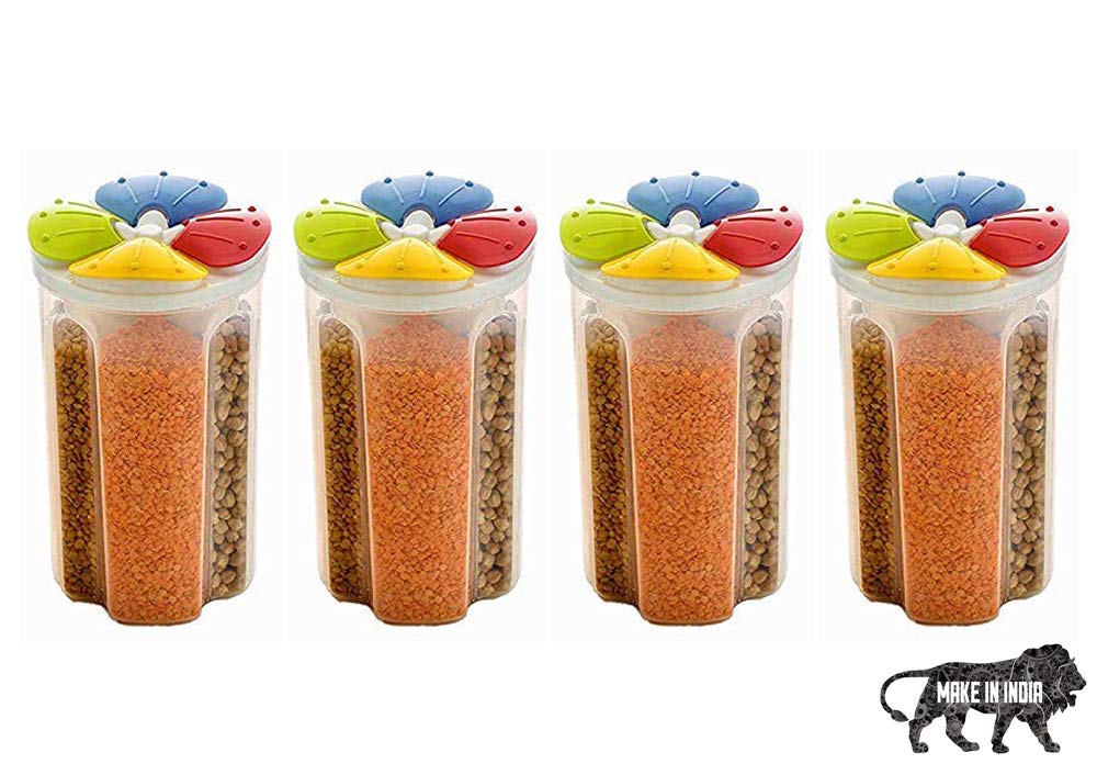 4 in 1 Food Storage Container Air Tight Transparent Masala Dabba Container Plastic Storage Box 4 Sections Jar Multicolor My Store