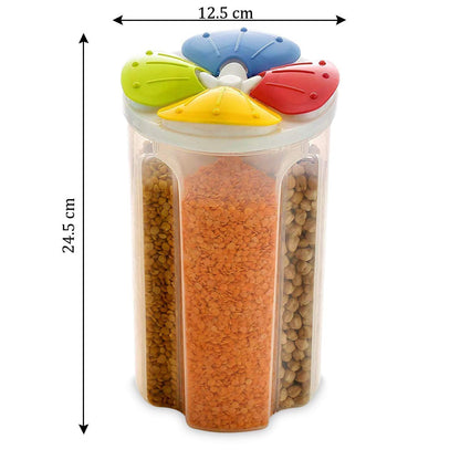 4 in 1 Food Storage Container Air Tight Transparent Masala Dabba Container Plastic Storage Box 4 Sections Jar Multicolor My Store