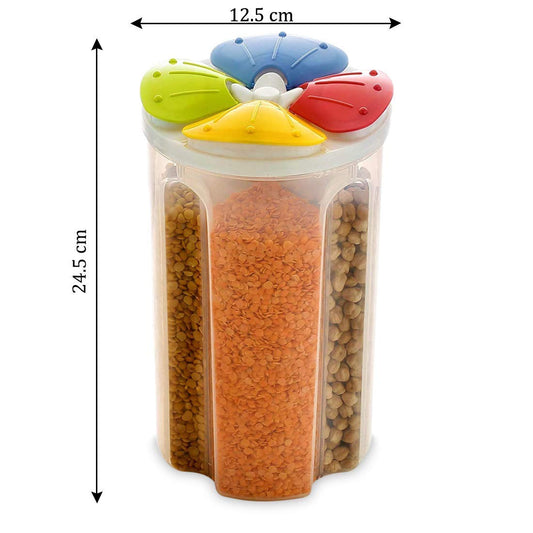 4 in 1 Food Storage Container Air Tight Transparent Masala Dabba Container Plastic Storage Box 4 Sections Jar Multicolor My Store