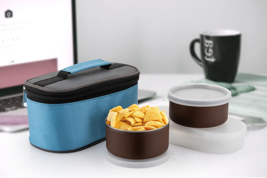 Plastic Stainless Steel Lunch Box 2 in 1 Leak Proof Container with Bag - 350ML My Store
