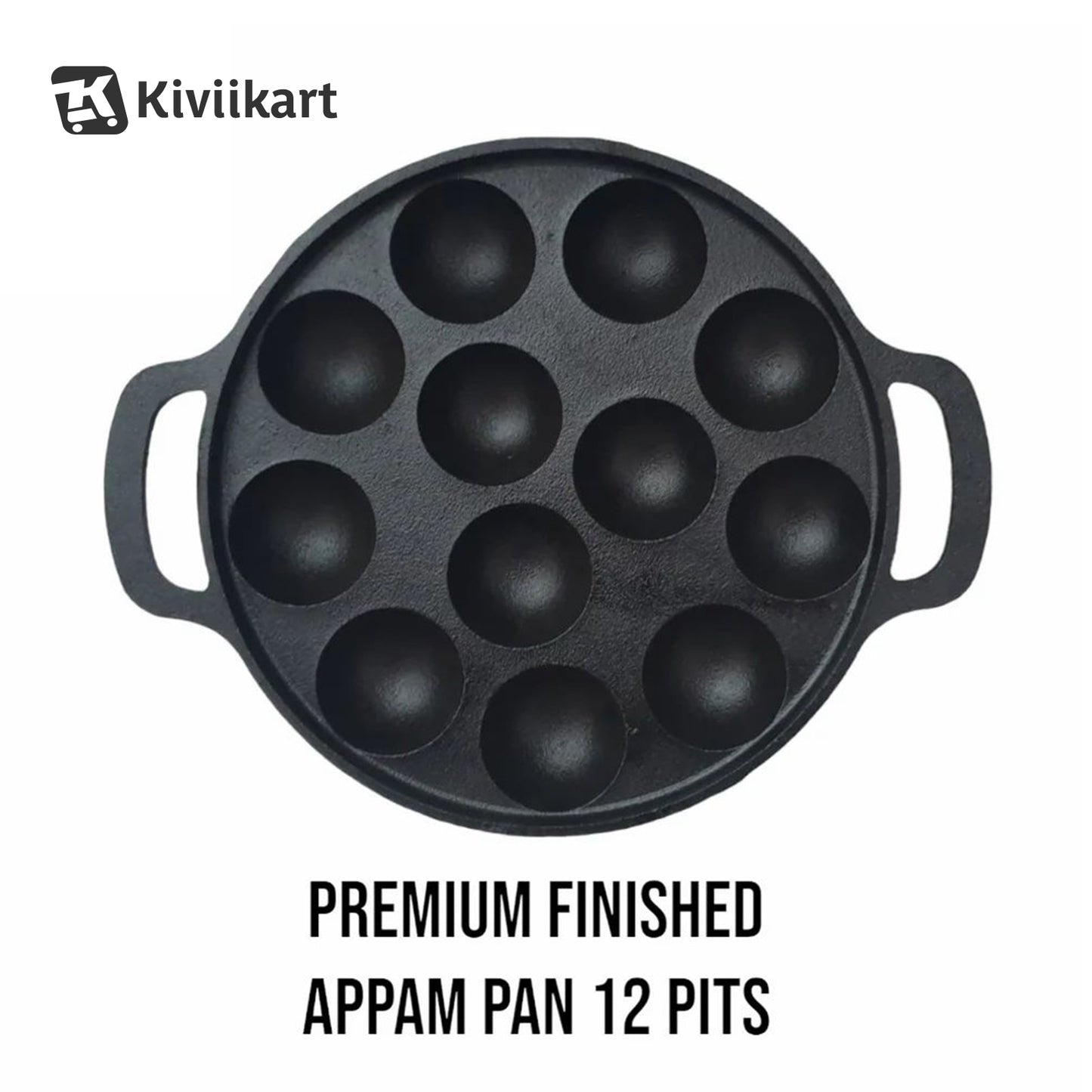 Pre-Seasoned Cast Iron Paniyaram Pan, Appe Pan, Appam Maker, Ponganalu Pan, litti Maker, Non Stick Paddu tawa 12 Cavity, Gas and Induction Friendly, 25.4cm, Black KiviiKart
