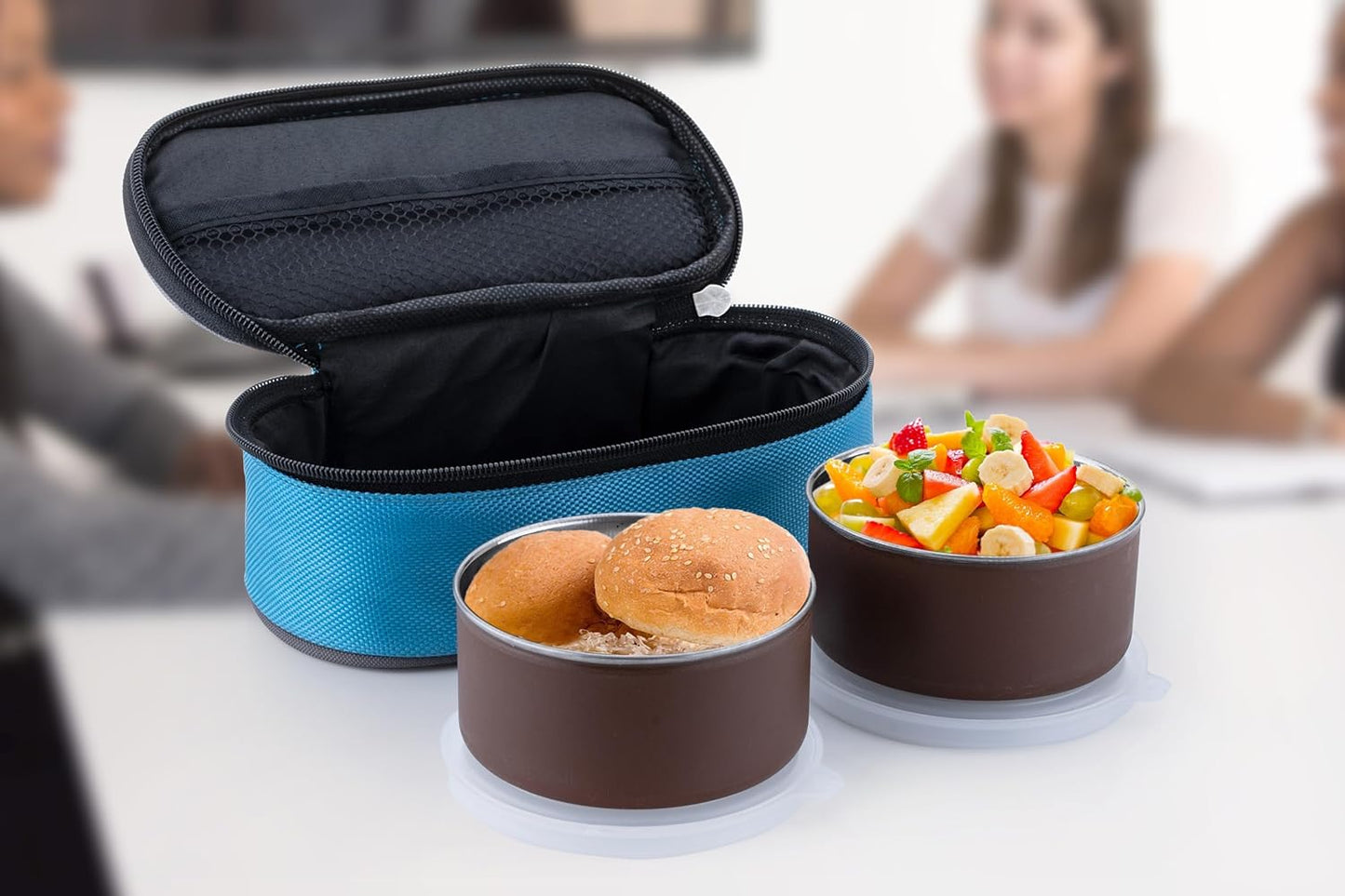 Plastic Stainless Steel Lunch Box 2 in 1 Leak Proof Container with Bag - 350ML My Store