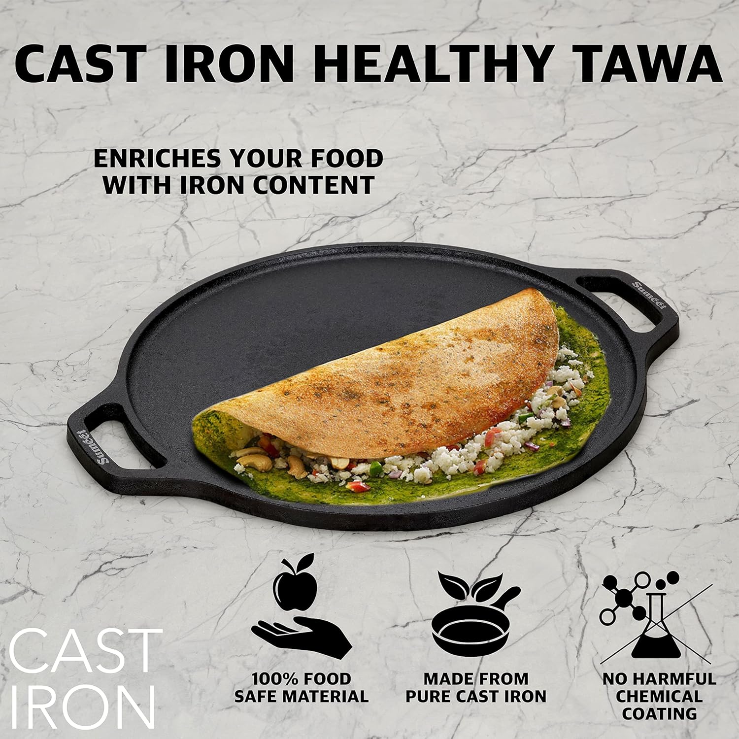 30.48 cm (12 inch) Cast Iron Dosa Tawa,Super Durable(Lasts for Generation),Retains Heat for Long| KiviiKart