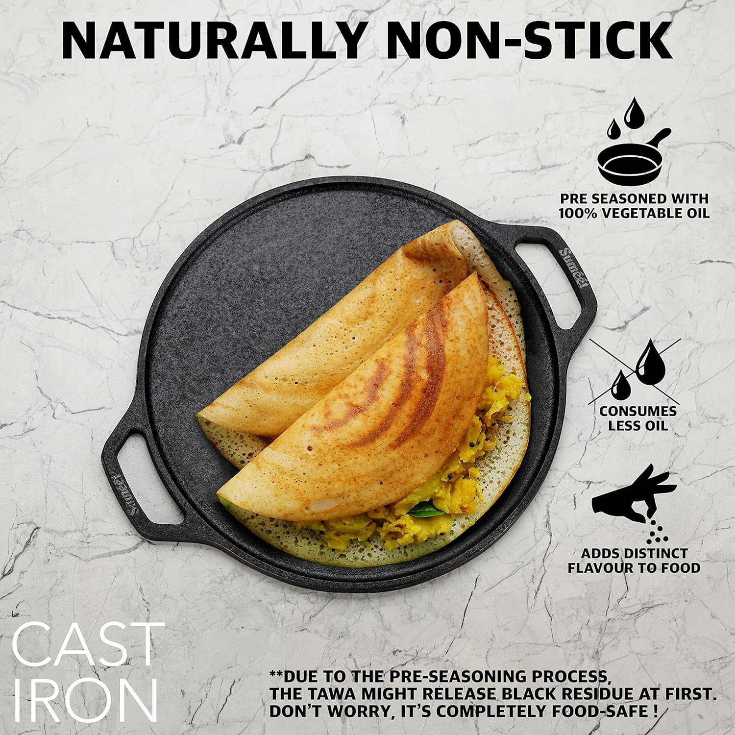 30.48 cm (12 inch) Cast Iron Dosa Tawa,Super Durable(Lasts for Generation),Retains Heat for Long| KiviiKart