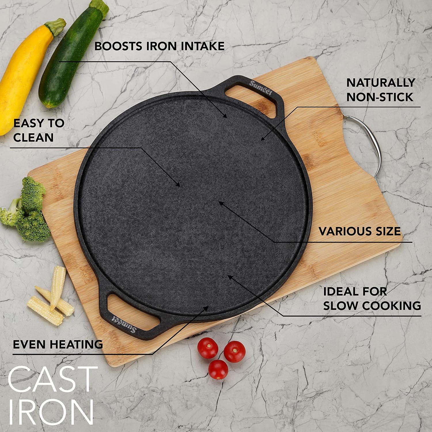 30.48 cm (12 inch) Cast Iron Dosa Tawa,Super Durable(Lasts for Generation),Retains Heat for Long| KiviiKart