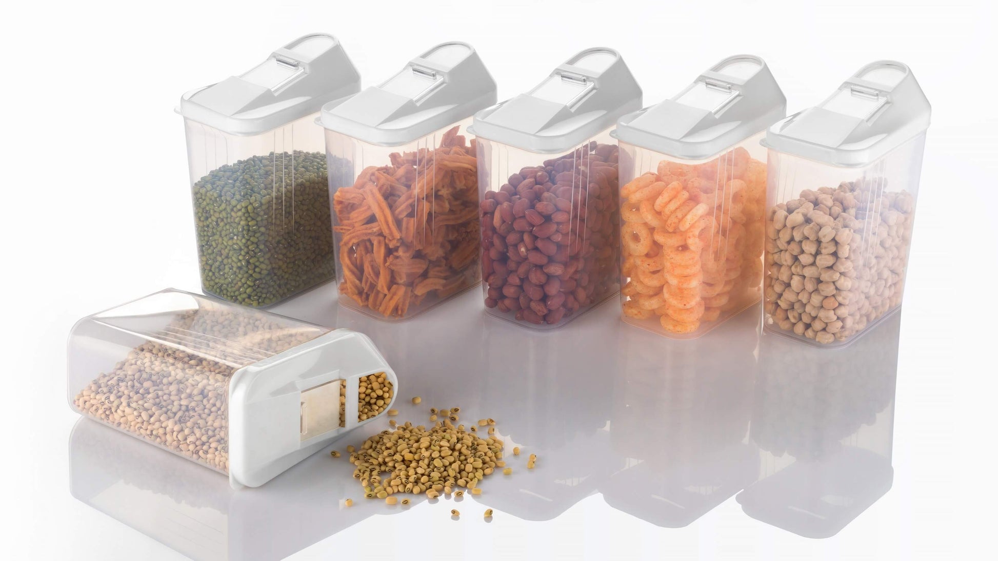 Easy Flow Plastic Kitchen Storage Jars & Container Set, Transparent Set of 6, (750 ml, 1100 ml, 1700 ml) KiviiKart