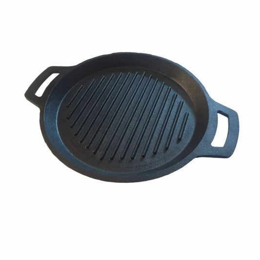 Cast Iron Pre Seasoned Round Grill Skillet Pan Double Handle for Sandwich, Barbeque, Tandoor|Dia- 10 Inch (25.4 Cm) 1.8 kg| Gas & Induction Compatible | Naturally NonStick |1.5L KiviiKart