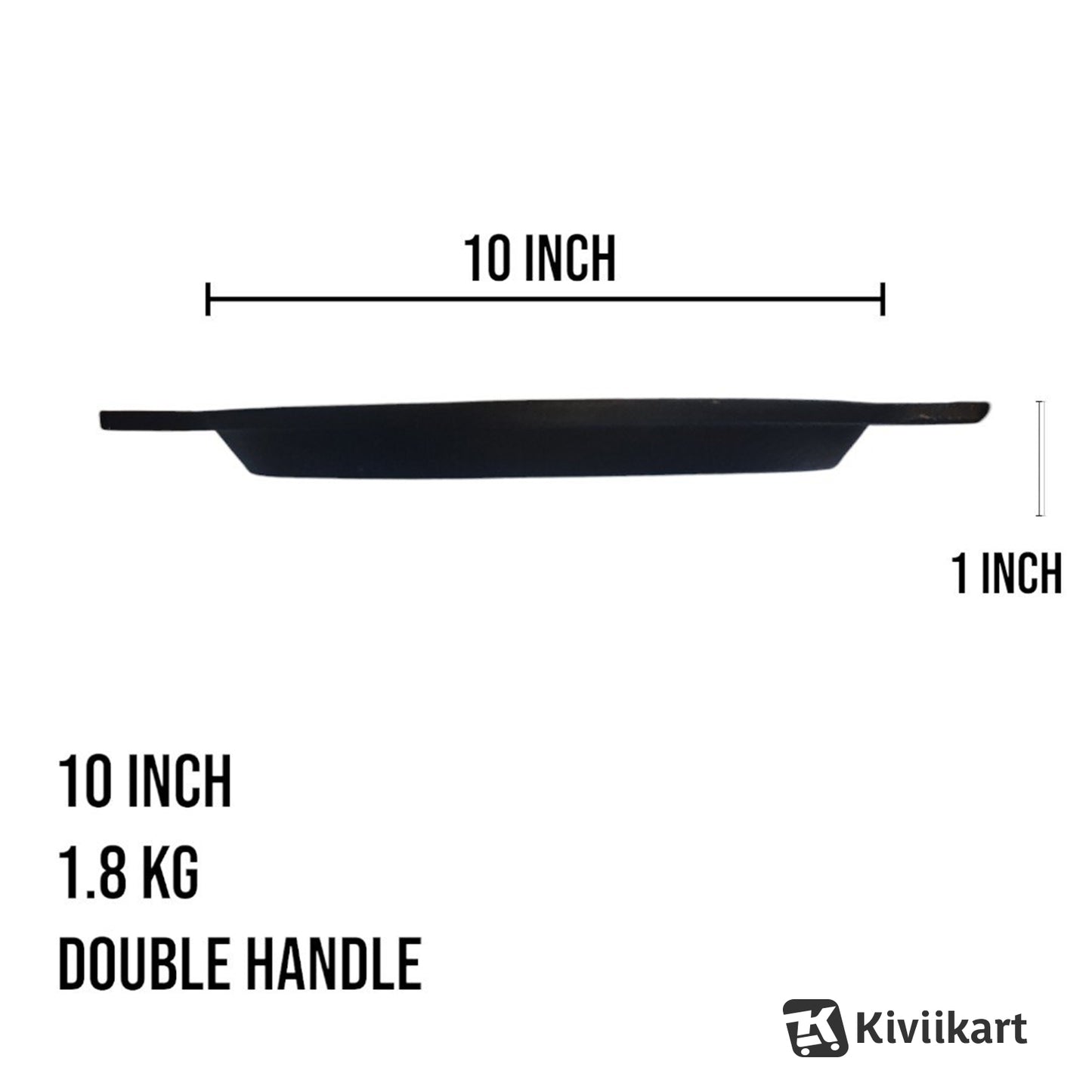 Cast Iron Pre Seasoned Round Grill Skillet Pan Double Handle for Sandwich, Barbeque, Tandoor|Dia- 10 Inch (25.4 Cm) 1.8 kg| Gas & Induction Compatible | Naturally NonStick |1.5L KiviiKart