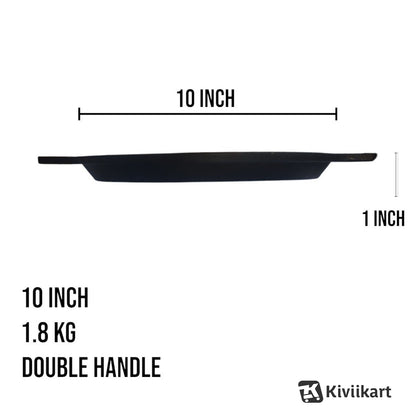 Cast Iron Pre Seasoned Round Grill Skillet Pan Double Handle for Sandwich, Barbeque, Tandoor|Dia- 10 Inch (25.4 Cm) 1.8 kg| Gas & Induction Compatible | Naturally NonStick |1.5L KiviiKart