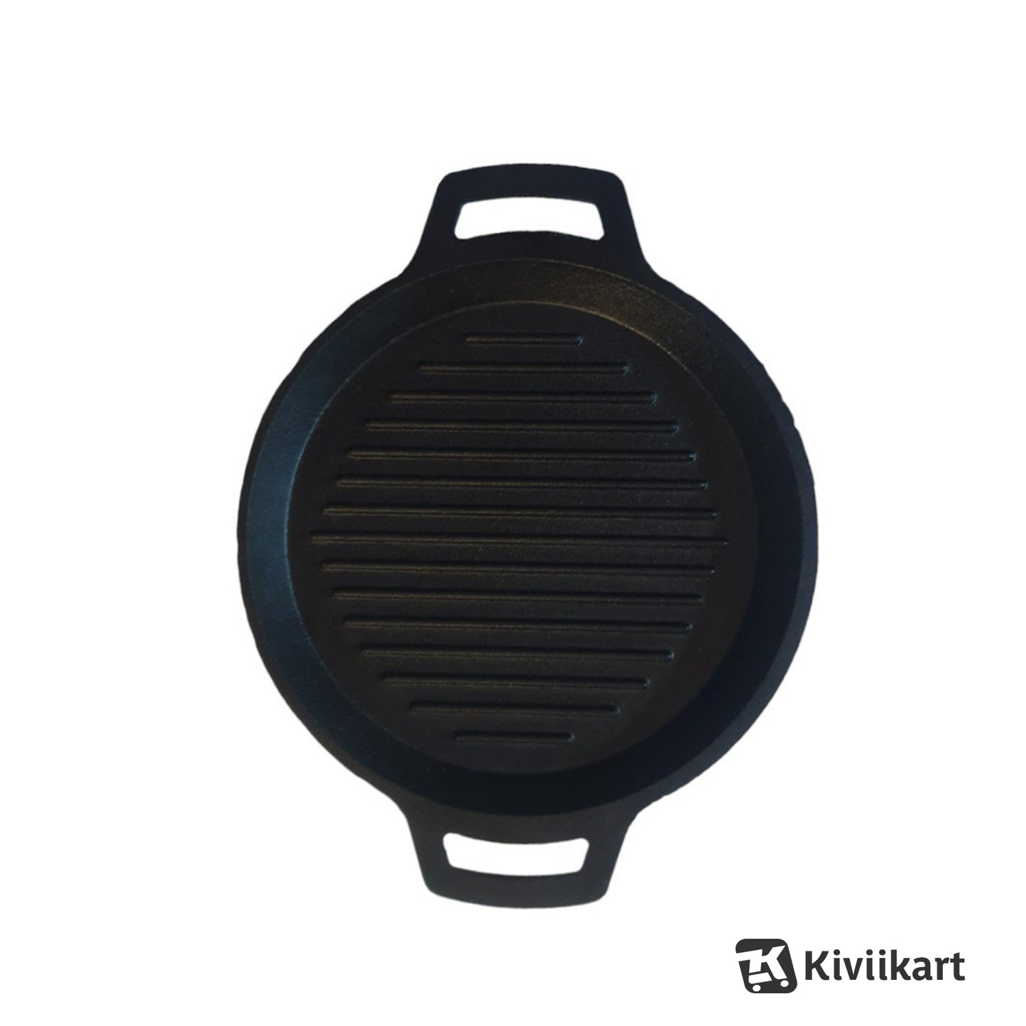 Cast Iron Pre Seasoned Round Grill Skillet Pan Double Handle for Sandwich, Barbeque, Tandoor|Dia- 10 Inch (25.4 Cm) 1.8 kg| Gas & Induction Compatible | Naturally NonStick |1.5L KiviiKart