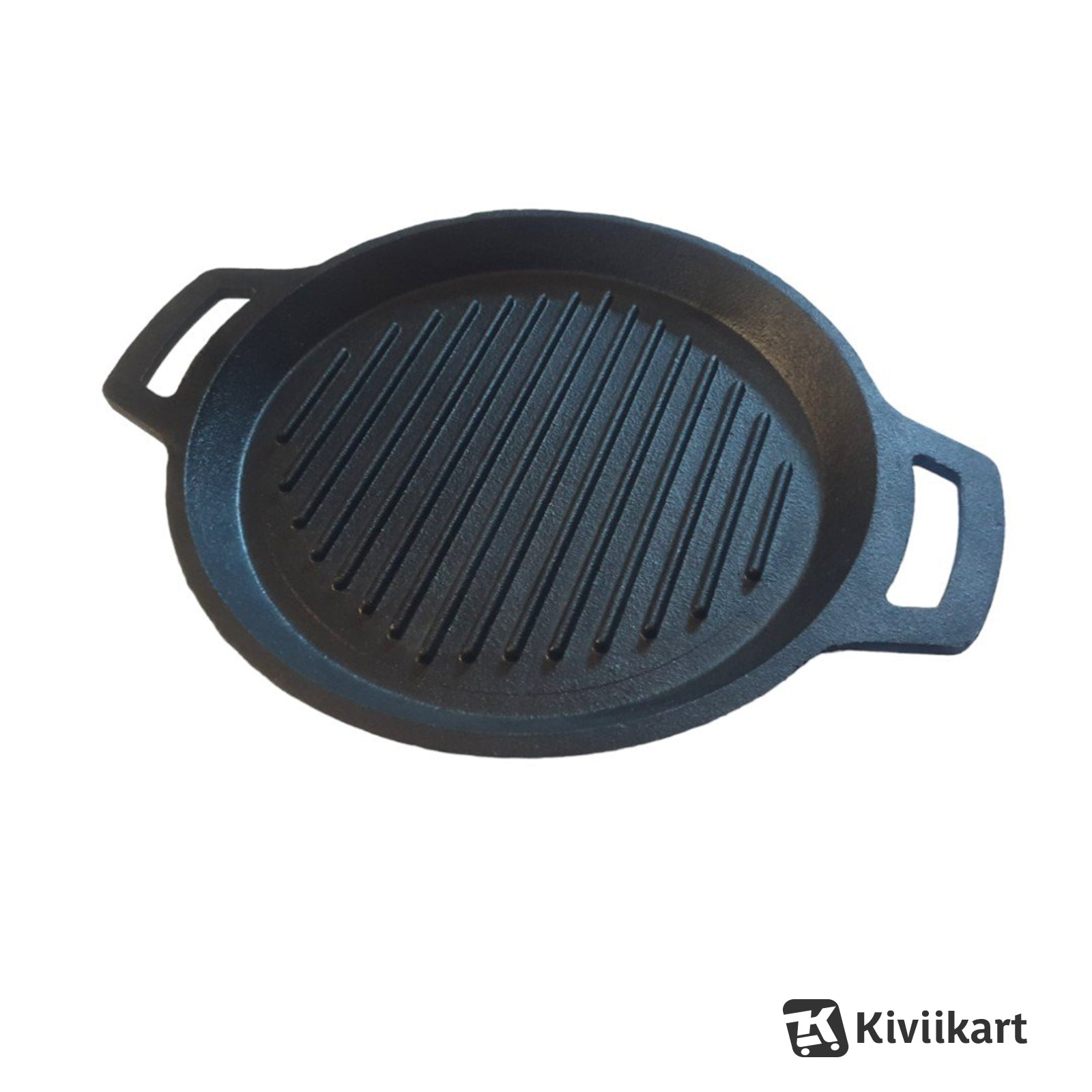 Cast Iron Pre Seasoned Round Grill Skillet Pan Double Handle for Sandwich, Barbeque, Tandoor|Dia- 10 Inch (25.4 Cm) 1.8 kg| Gas & Induction Compatible | Naturally NonStick |1.5L KiviiKart