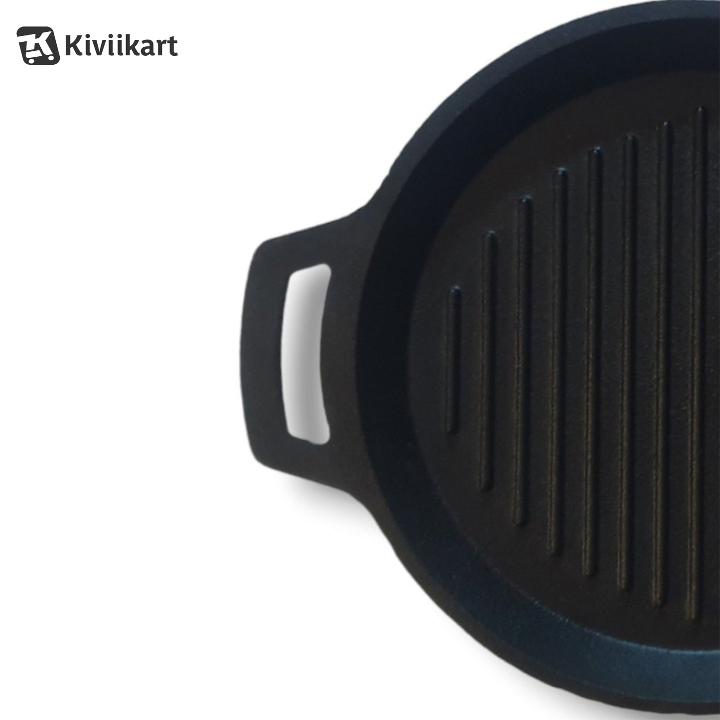 Cast Iron Pre Seasoned Round Grill Skillet Pan Double Handle for Sandwich, Barbeque, Tandoor|Dia- 10 Inch (25.4 Cm) 1.8 kg| Gas & Induction Compatible | Naturally NonStick |1.5L KiviiKart