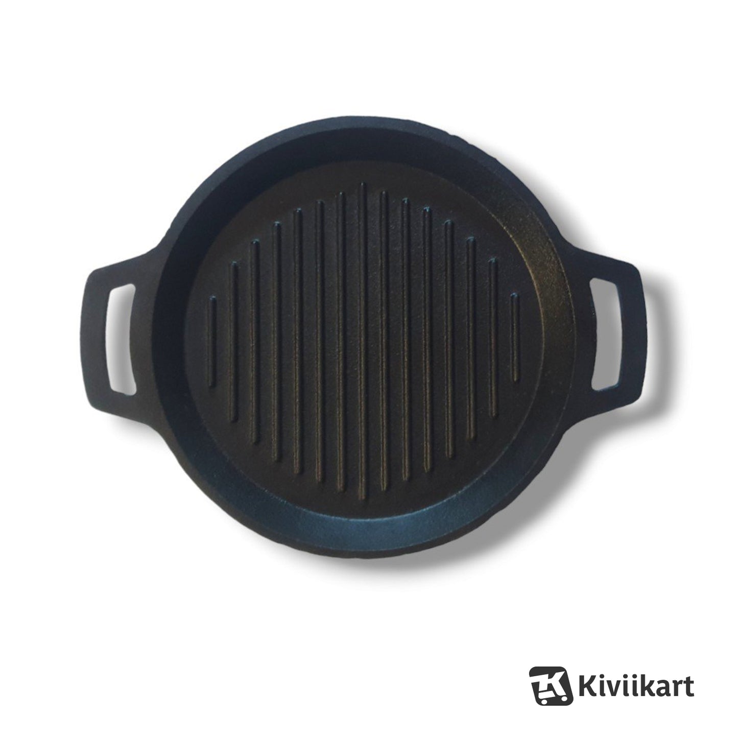 Cast Iron Pre Seasoned Round Grill Skillet Pan Double Handle for Sandwich, Barbeque, Tandoor|Dia- 10 Inch (25.4 Cm) 1.8 kg| Gas & Induction Compatible | Naturally NonStick |1.5L KiviiKart