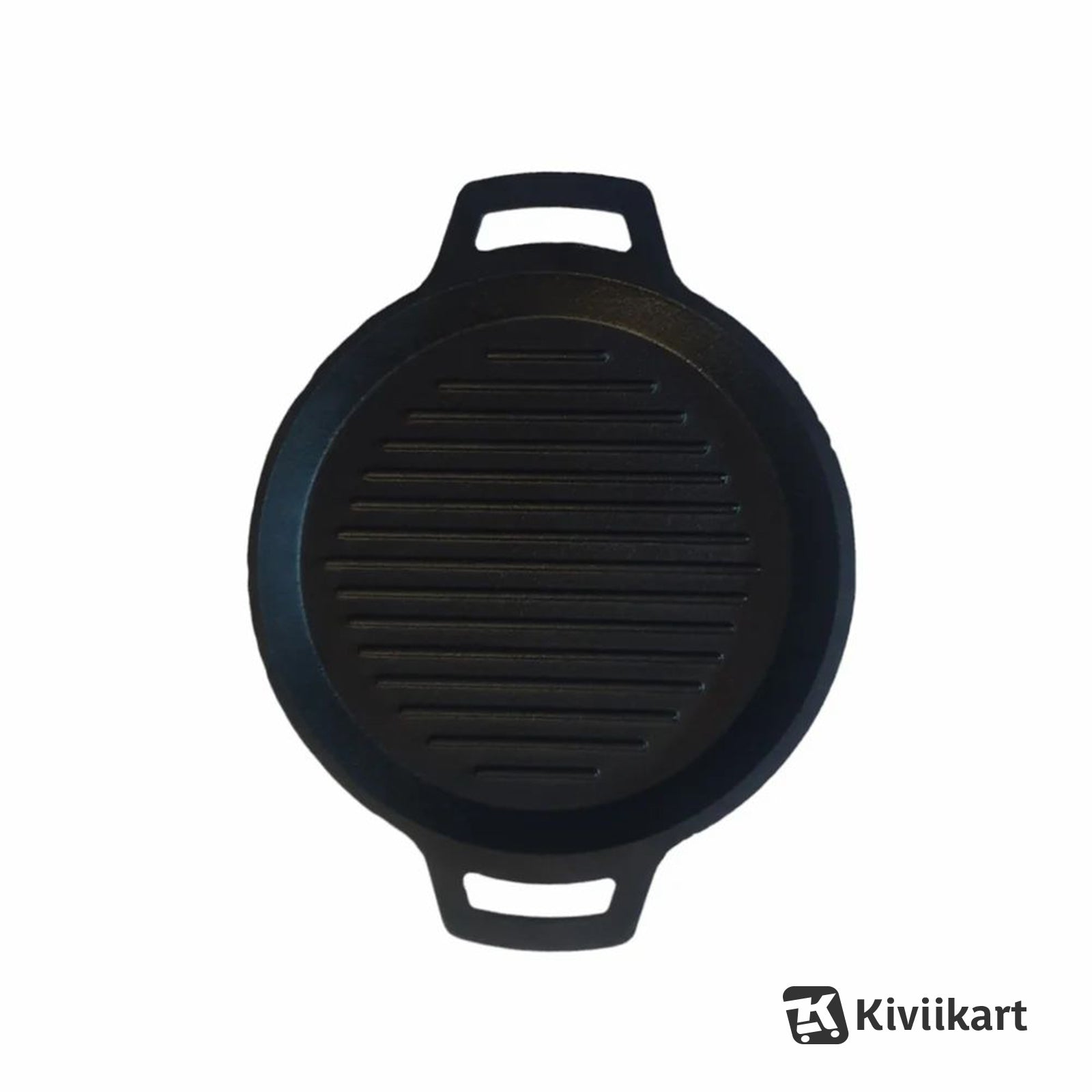 Cast Iron Pre Seasoned Round Grill Skillet Pan Double Handle for Sandwich, Barbeque, Tandoor|Dia- 10 Inch (25.4 Cm) 1.8 kg| Gas & Induction Compatible | Naturally NonStick |1.5L KiviiKart