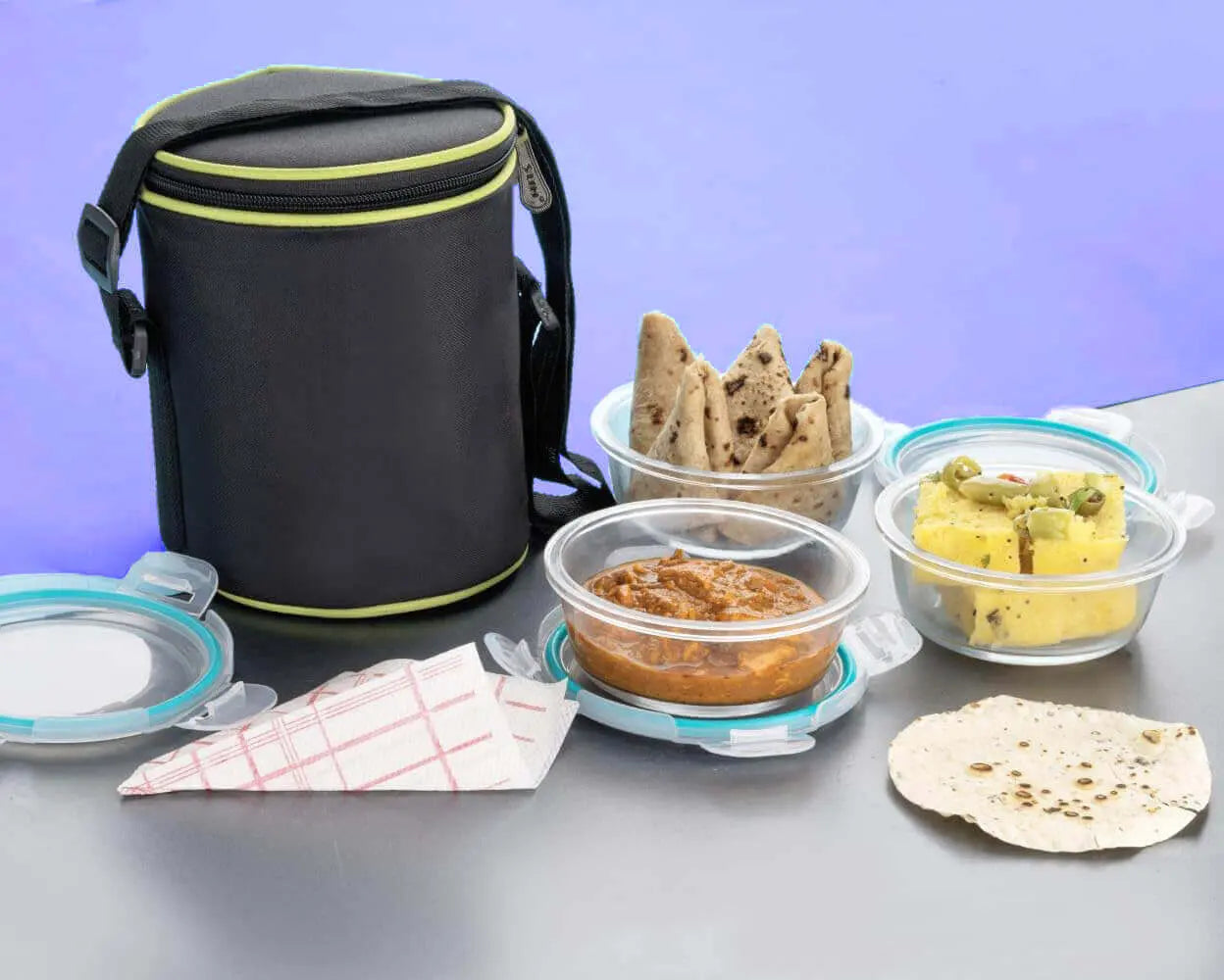 Glass Lunch Box 400 ml, Microwave Safe Office Tiffin (Transparent), Round, Microwave Safe Office Tiffin Box for Office use, Student, Women, Men, Girls(Premium Glass Lunch Box-3 Container) My Store