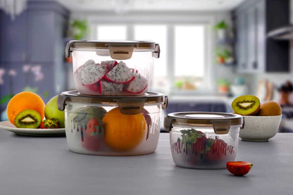 3PC Brown Plastic food Storage Container With Airtight Lid For Kitchen Pack of 3 (600ml,1200ml,1800ml) (Brown) My Store