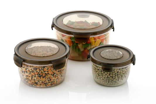 3PC Brown Plastic food Storage Container With Airtight Lid For Kitchen Pack of 3 (600ml,1200ml,1800ml) (Brown) My Store