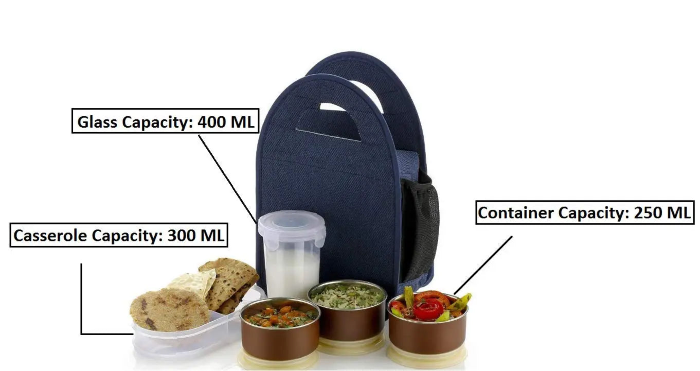 Lunch Box with Bottle, 3 Stainless Steel Containers, Plastic Pickle Box, Leak Proof, Microwave Safe, Easy to Carry My Store