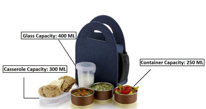 Lunch Box with Bottle, 3 Stainless Steel Containers, Plastic Pickle Box, Leak Proof, Microwave Safe, Easy to Carry My Store
